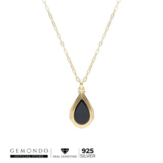 Gemondo สร้อยพร้อมจี้ล็อกเก็ตเงินแท้ 925 ชุบทอง 18K  ประดับนิลดำ (Black Onyx) ดีไซน์ทรงหยดน้ำ : สร้อย จี้ล็อคเกต