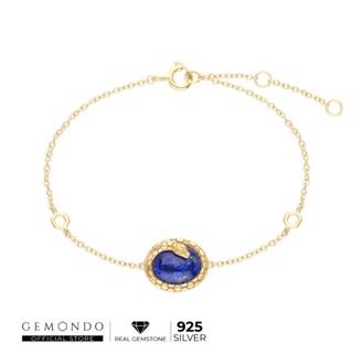 Gemondo  สร้อยข้อมือเงินแท้ 925 Srerling Silver ประดับลาพิสลาซูลี Lapis Lazuli ทรงวงรีดีไซน์ลวดลายงู : สร้อยข้อมือเงิน ส