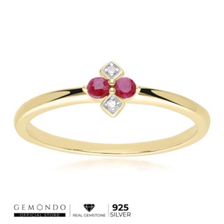 Gemondo แหวนทองคำ 9K ประดับทับทิม (Ruby) และเพชร (Diamond) ดีไซน์ทรงข้าวหลามตัด