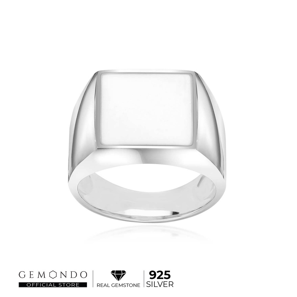 Gemondo แหวนผู้ชายเงินแท้ 925 ประดับหินอาเกต (White Agate) หรือโมรา ดีไซน์คลาสสิค