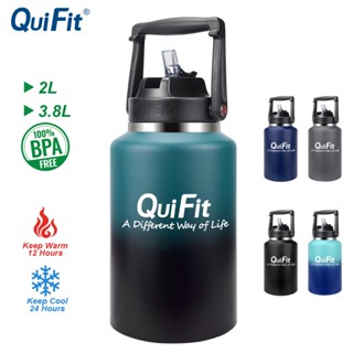 Quifit ขวดน้ําร้อน สเตนเลส 2 ลิตร 3.8 ลิตร พร้อมหลอด สําหรับเล่นกีฬา ฟิตเนส เดินทาง เพื่อรักษาอุณหภูมิของเหลว