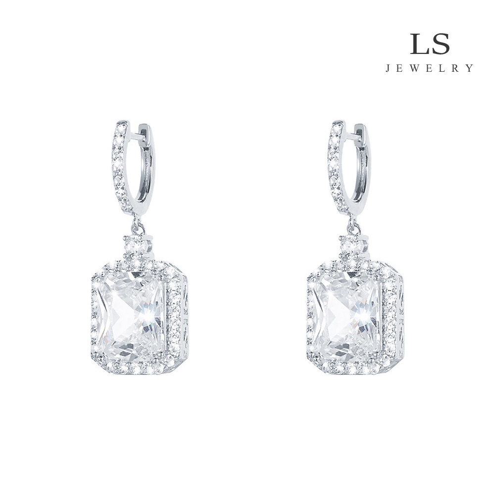 jewelry ต่างหูทองคำขาว แฟชั่นผู้หญิง ต่างหูเงิน ต่างหูคู่รัก ต่างหูสี่เหลี่ยม ประกาย เครื่องประดับ ของขวัญวันเกิด e2201