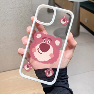 เคสโทรศัพท์มือถืออะคริลิคใส แบบแข็ง ลายหมีสตรอเบอร์รี่ สําหรับ iphone 14promax 11 13 12 7Plus 8 X XS Max