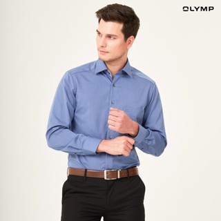 OLYMP LUXOR Shirt เสื้อเชิ้ตชาย  สีน้ำเงินเข้ม ผ้าเรียบ ทรงหลวม ใส่สบาย รีดง่าย