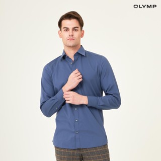 OLYMP Level Five Shirt เสื้อเชิ้ต สีน้ำเงินเข้ม ผ้าเรียบ ทรงพอดีตัว ยืดหยุ่นได้ดี รีดง่าย เสื้อเชิ้ตชาย