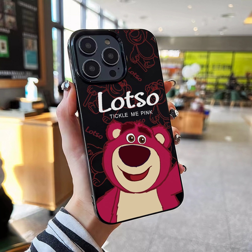 เคสโทรศัพท์ซิลิโคน TPU แบบนิ่ม ลายหมีสตรอเบอร์รี่ มันวาว สําหรับ iphone 14promax 11 13 12 7Plus 8 X XS Max