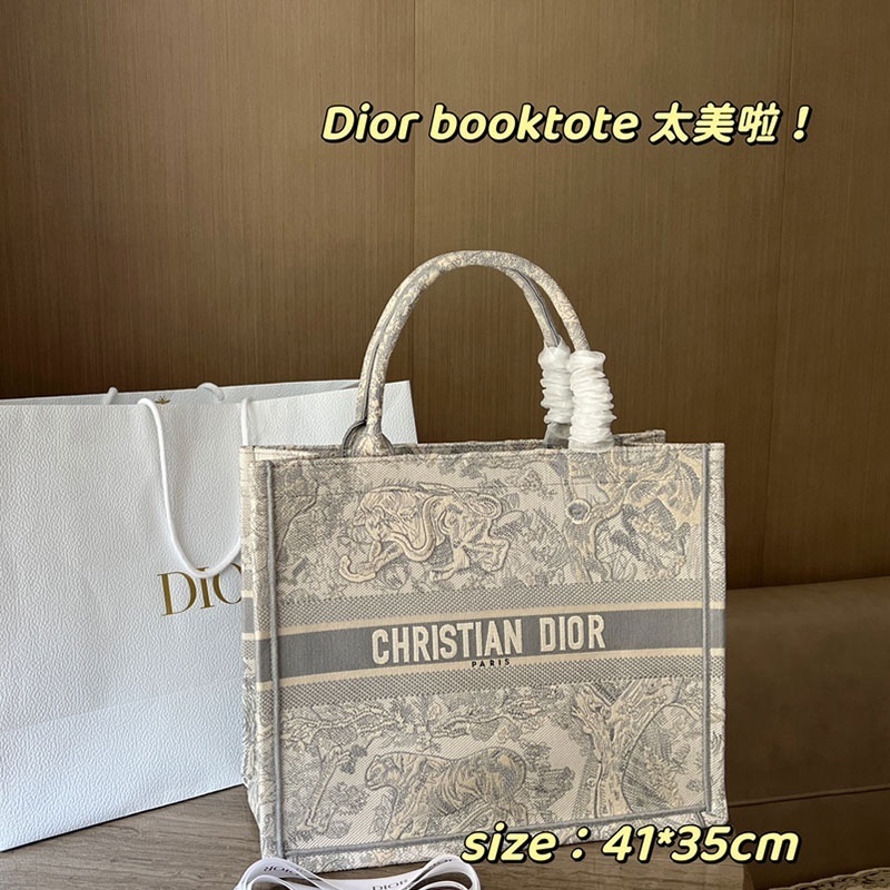 dior gray jouy embroidered women's fashion shopping bag