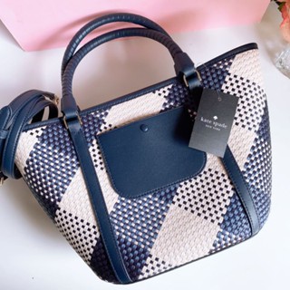 💓👜กระเป๋าสะพาย สวยมากด หายากค่ะ มาใหม่เลย♠️kate spade Cruise Gingham Medium Straw Tote