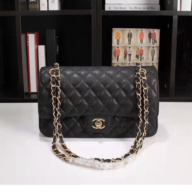 ❐▪Chanel/Bag Case) Miss Cowhide Animal Lynx Caviar Classic Black Burgundy Inside Chain And One Shoulder Messenger 1112