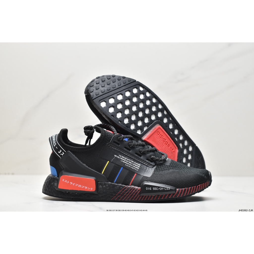 Ready stock AD originals NMD_R1.V2 NMD R1 Knitted breathable black and red color sports shoes for men and women running