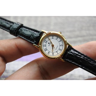 นาฬิกา Vintage มือสองญี่ปุ่น BUREN SWISS ระบบ QUARTZ ผู้หญิง ทรงกลม กรอบทอง หน้าขาว หน้าปัด 24มม