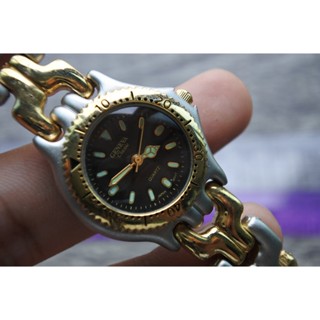 นาฬิกา Vintage มือสองญี่ปุ่น GENEVA CLASSIC ระบบ QUARTZ ผู้หญิง ทรงกลม กรอบทอง หน้าดำ หน้าปัด 29มม