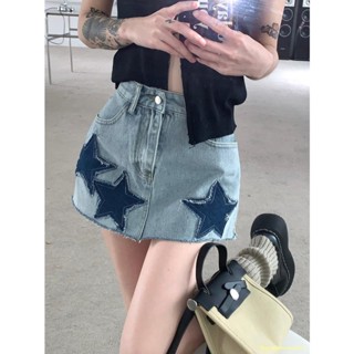 พร้อมส่ง #🔥American retro star A-line skirt women s new hot girl design กระโปรงยีนส์