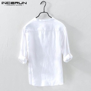 Medussa INCERUN Men Fit Henley Linen Shirt Long V Neck Button Shirts Summer Cool Tee Blouse