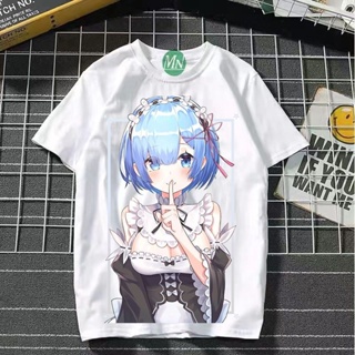 สะดวกสบาย แนวโน้ม ¤♧♣Re: Zero เสื้อยืดอะนิเมะ Rem สำหรับผู้ชายและผู้หญิงเสื้อยืดผ้าฝ้าย 100% อนิเมะยอดนิยมที่แฟน ๆ Rem ต