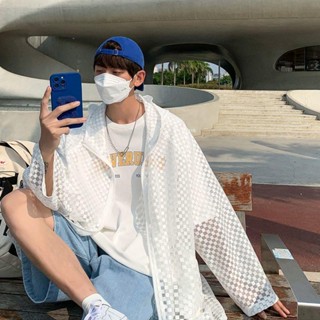 เสื้อโค้ทกีฬาทรงหลวมสไตล์ฮ่องกงสำหรับผู้ชายฤดูร้อนแบบใหม่เสื้อผ้ากันแดดคลุมด้วยผ้าไซส์ใหญ่สีพื้นผู้ชายอินเทรนด์1/2