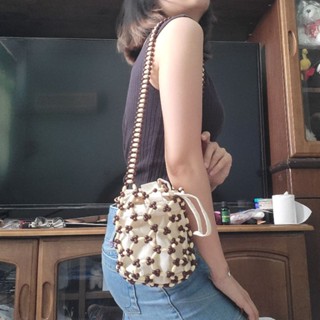 Beaded bag กระเป๋าลูกปัด handmade มีกระเป๋าด้านใน เชือกรูด