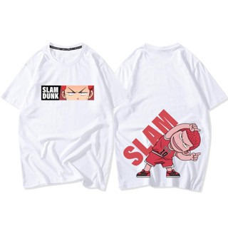 เสื้อยืดคอตตอน 100% แนวโน้ม ❍Slam dunk อะนิเมะร่วมเสื้อยืดชายและหญิง Hanamichi Sakuragi แขนสั้นตลกน่ารักอะนิเมะแขนสั้น