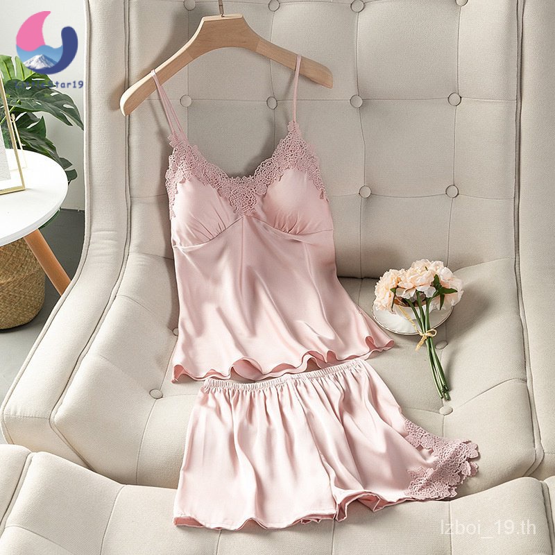 ชุดนอนลูกไม้เซ็กซี่ชุดนอนผู้หญิงชุดนอนคอวี Women’s pajamas 【LittleStar19】