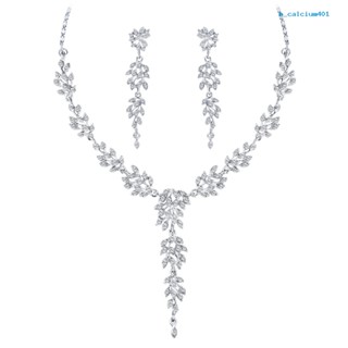 Calciumps Fashion Leaf Rhinestones Necklace Earrings Women Bride Wedding Jewelry Set