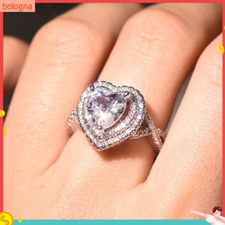 (Bologna) ของขวัญเครื่องประดับผู้หญิงแหวนอัลลอยแฟชั่นรูปหัวใจ Rhinestone