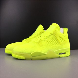 ∋☄Nike Air Jordan 4 Flyknit Volt รองเท้าบาสเก็ตบอลสีดำ AQ3559-700รองเท้าผ้าใบผู้ชาย