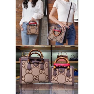 ของแท้ 100% GUCCI Diana Series GG ลาย Slub Handle Mini Tote กระเป๋าสะพายไหล่ข้างหนึ่ง