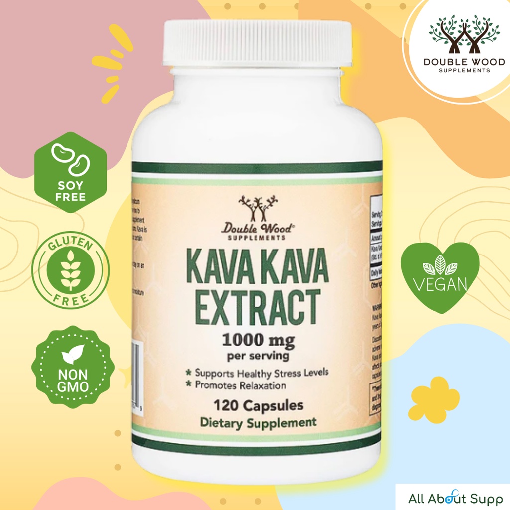 Kava Kava Extract by Double Wood - 120 Capsules ช่วยลดความเครียด ทำให้ผ่อนคลาย ส่งเสริมการนอนหลับ
