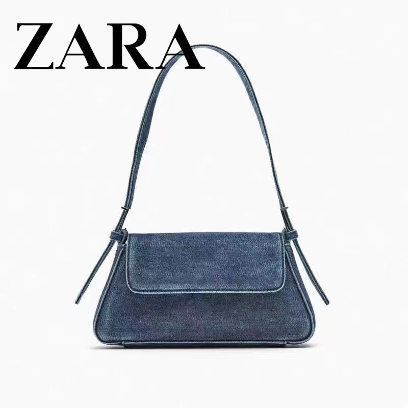 Zara กระเป๋าสะพายไหล่ ผ้ายีน สีฟ้า เข้ากับทุกการแต่งกาย แฟชั่นทันสมัย สําหรับเด็กผู้หญิง