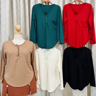 ร.38เสื้อยืดสาวอวบแขนยาว งานผ้าร่องไหมพรม คอกลม ทรงสวย มีหลายสีให้เลือก