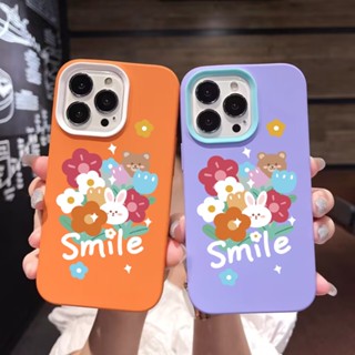 เคสโทรศัพท์มือถือ ซิลิโคนนุ่ม ลายดอกไม้ กระต่าย หมี 3 in 1 สําหรับ iPhone 14Promax 13 12 11 7Plus X XR