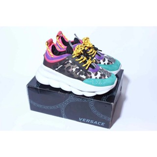 Versace Chain Reaction รองเท้าผ้าใบลําลอง พื้นหนา เสริมส้น พิมพ์ลายมัฟฟิน สไตล์คลาสสิก เรโทร สําหรับผู้ชาย ผู้หญิง เหมาะกับการเล่นกีฬา