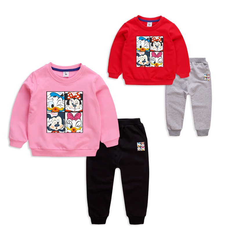 **ใหม่ ชุด** 8 Colors Kids Long Sleeve Cotton Mickey&Donald Duck Cartoon Sweater+ Pants Set