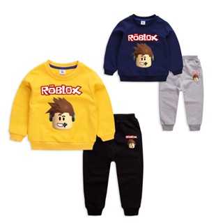 **ใหม่ ชุด** Autumn 8 Colors Kids Long Sleeve Cotton Roblox  Cartoon Sweater+ Pants Set