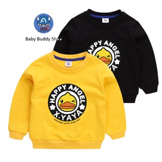 ** จุด ** เสื้อยืดแขนยาวแฟชั่นระบายอากาศสำหรับเด็กมี 10 สีลายการ์ตูนเป็ดน้อยสีเหลืองสเวตเตอร์ผ้าฝ้ายพิมพ์ลาย (มีขายส่ง)