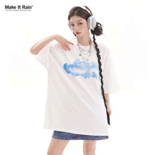 shein thailand เอ็มAKE IT RAIN เสื้อยืดแขนสั้นผ้าคอตตอนมัดย้อมสไตล์เกาหลีสำหรับผู้ชายและผู้หญิงเสื้อยืดคู่รักสไตล์ไฮสตรีทสไตล์อเมริกันสำหรับฤดูร้อน