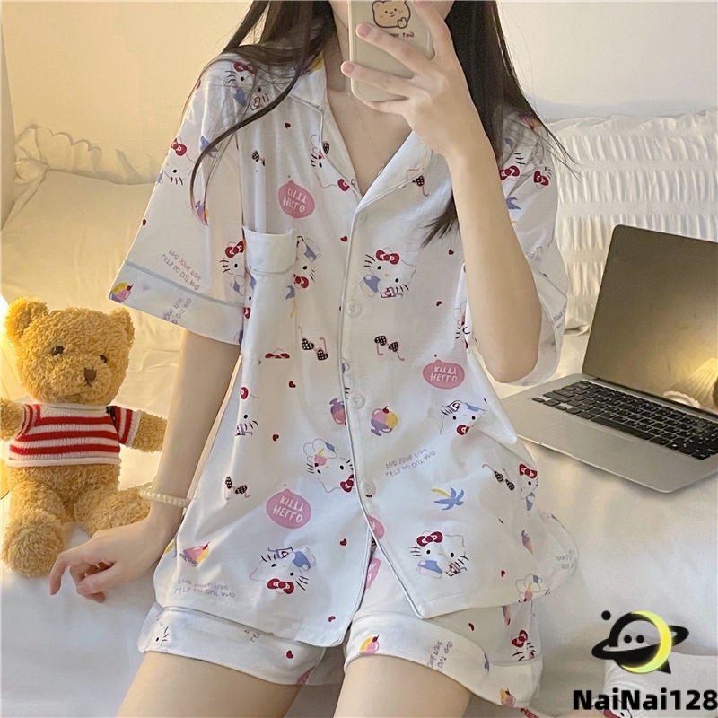 ชุดนอนผู้หญิง สไตล์ญี่ปุ่น แขนสั้น ลายการ์ตูน Women's pajamas【NaiNai 128】