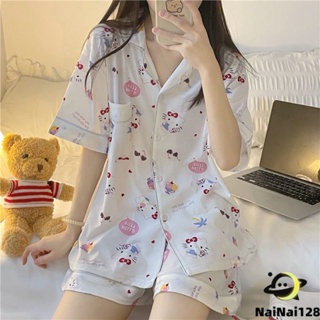 👍ชุดนอนผู้หญิง สไตล์ญี่ปุ่น แขนสั้น ลายการ์ตูน Womens pajamas【NaiNai 128】