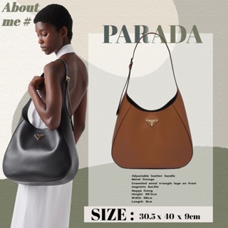 ปราด้า Prada Topstitched Leather Shoulder Bag Womens Underarm Bag