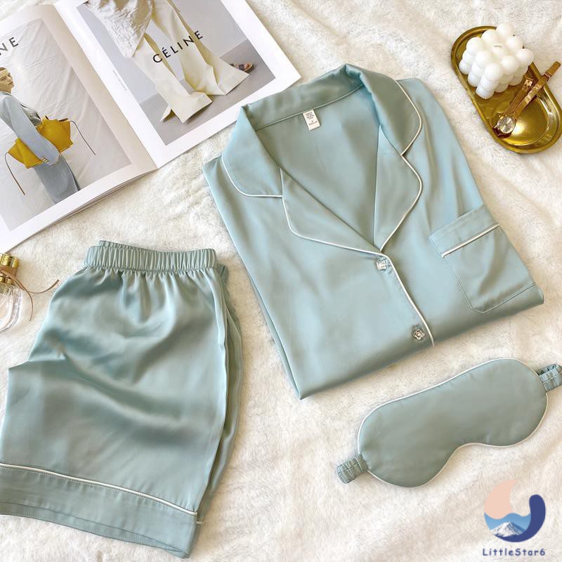 ชุดนอน ผ้าไหมน้ำแข็งแขนสั้น ผ้าซาติน ชุดสองชิ้น Pajamas【LittleStar6】