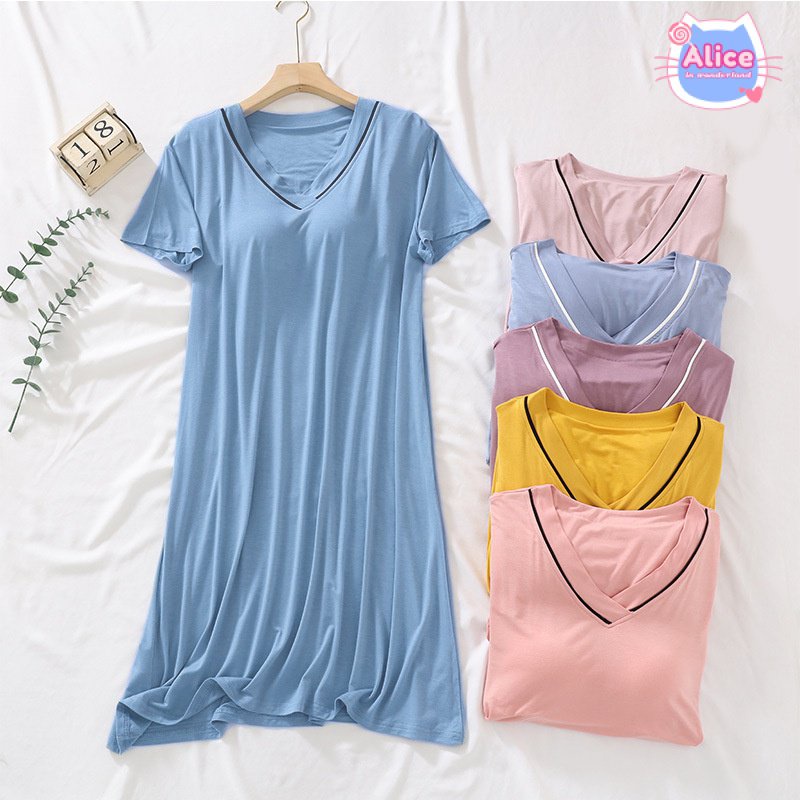 ⚡M-4XL⚡ L กระโปรงนอนผู้หญิง ยาว พร้อมที่รองหน้าอก ผ้าฝ้าย คอตตอน