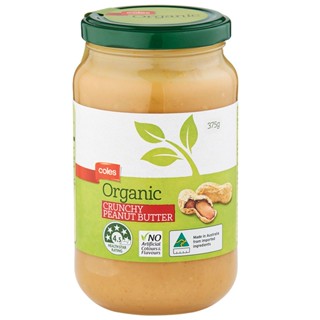 โคลส์เนยถั่วออร์แกนิคชนิดบดหยาบ 375กรัม  /  Coles Organic Crunchy Peanut Butter 375g.