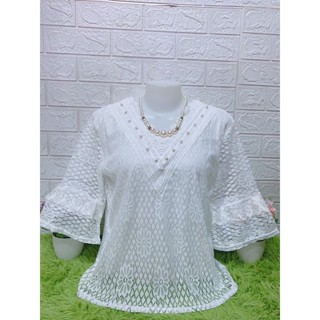 เสื้อลูกไม้เนื้อนิ่มผ้าบืดอก34-42ใส่สวยคอวีมีซับใน
