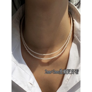 💞ขายใหญ่💞Zhengyuan Shijia 2mm ultra-fine pearl necklace women s millet grain collarbone chain light luxury niche high-