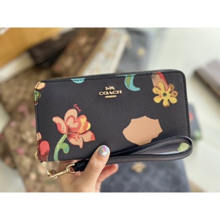 🧚🌻กระเป๋าสตางค์ใบยาว สีดำ ลายดอกไม้ มีสายคล้องมือ💥🌈🌻NEW LONG ZIP AROUND WALLET WITH DREAMY LAND FLORAL PRINT