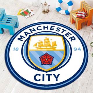 พร้อมส่ง พรมปูพื้น ทรงกลม ลายฟุตบอล Manchester City Macy C Luo คุณภาพดี สําหรับห้องนอน ห้องนั่งเล่น