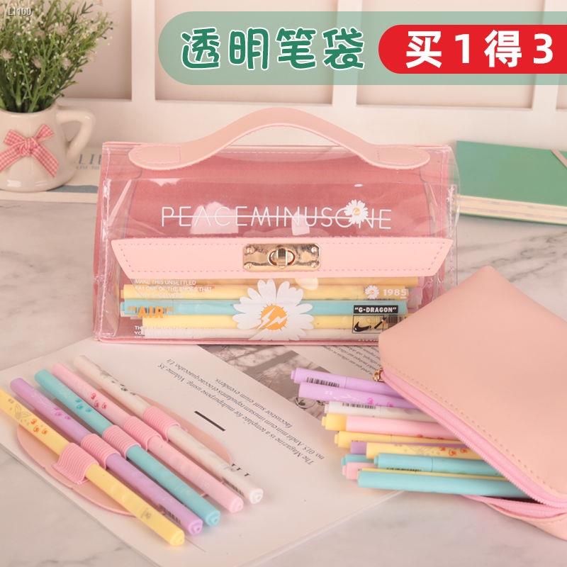 ❧◑Little Daisy transparent pen bag girl pencil case junior hig_