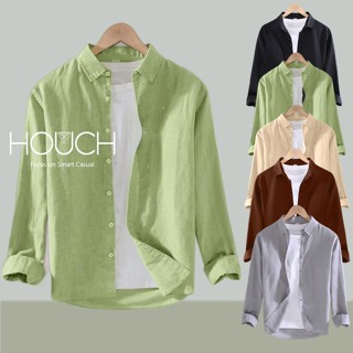 Houch พร้อมส่ง COD เชิ้ตผู้ชายแขนยาวสีพื้น คอจีนมีกระดุม เสื้อเชิ้ตเกาหลีแขนยาว SMART FIT SHIRT ทำงาน  สไตล์ลำลอง