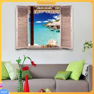 (Bakilili) 3 d window view beach resort สติ๊กเกอร์ diy สําหรับติดตกแต่งผนังบ้าน