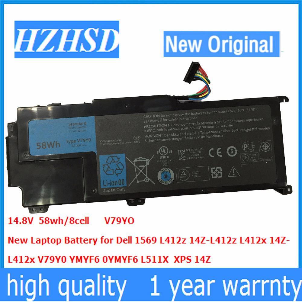 14.8V 58wh ใหม่ V79Y0แบตเตอรี่แล็ปท็อปสำหรับ Dell XPS 14z Series XPS 14Z-L412X XPS 14Z-L412Z YMYF6 0